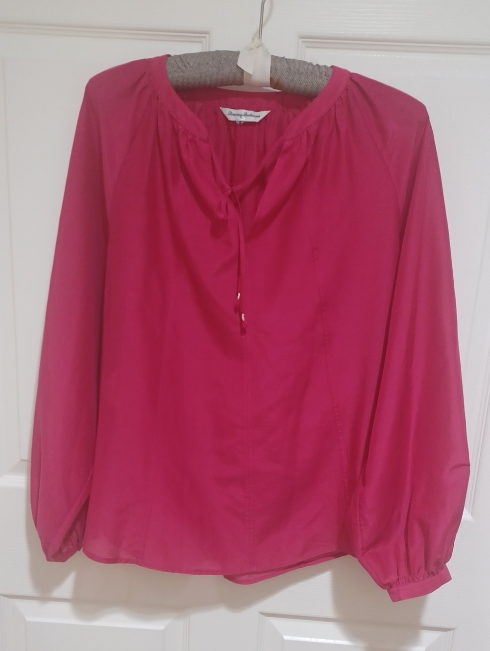 Tommy Bahama Fuchsia Long-Sleeve Silk Peasant Blouse